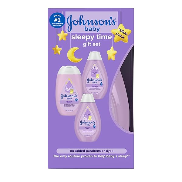 JOHNSON’S BABY SLEEPY TIME GIFT SET WITH CALMING BEDTIME BATH WASH, LOTION & SHAMPOO, BABY BEDTIME ESSENTIALS WITH RELAXING NATURALCALM AROMAS, HYPOALLERGENIC & PARABEN-FREE, 3 ITEMS