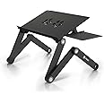 PWR+ Laptop Table Stand Adjustable Riser: Portable with Mouse Pad Fully Ergonomic Mount Ultrabook MacBook Gaming Notebook Light Weight Aluminum Black Bed Tray Desk Book Fans Up to 17 inch