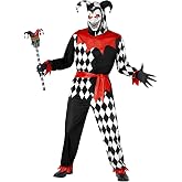 Morph, Jester Costume Men, Jester Outfit, Halloween Costumes for Men | Light Up Eye Jester Mask, Black & White Diamond Print Top, Matching Pants, Tie Belt, Gloves Included, Perfect for Halloween