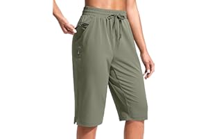 G Gradual Women's 13" Long Hiking Shorts with Zipper Pocket Lightweight Quick Dry Knee Length Bermuda Shorts for Women