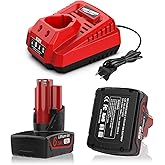 Powilling 2 Pack 12V 6.5Ah Replacement for Milwaukee M-12 Battery and Charger Kit, Compatible with Milwaukee M-12 12Volt Batteries 48-11-2401, 48-11-2402