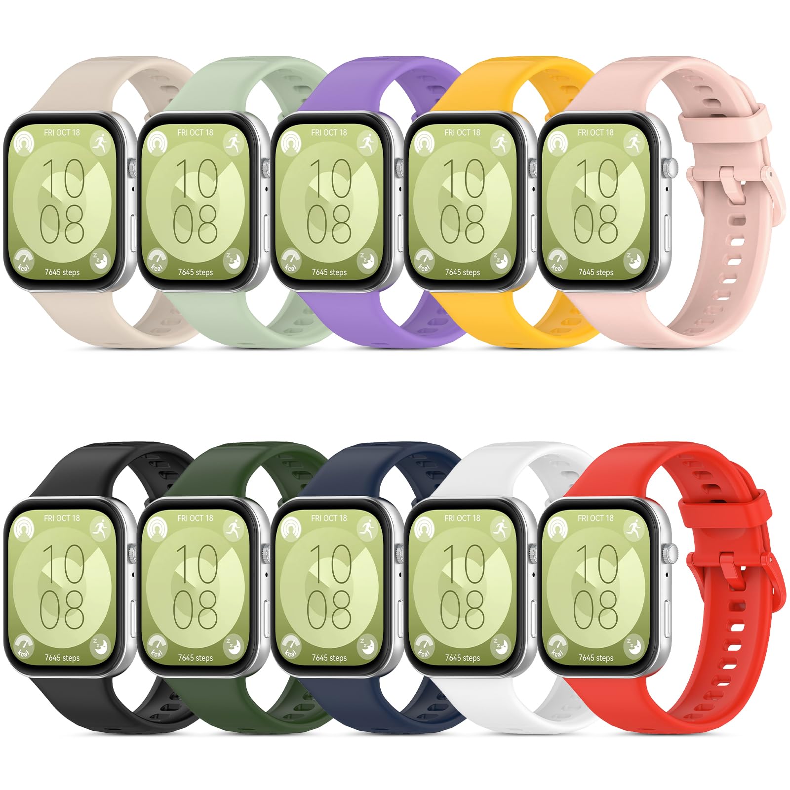 Xisair 10 Straps Compatible with Huawei Watch Fit 3 Sport Watchband Silicone Strap Huawei Fit 3 Replacement Wristbands for Huawei Watch Fit3