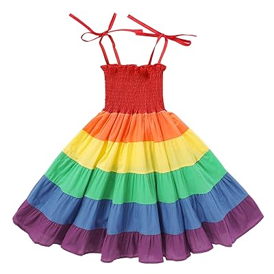 Baby Girls Rainbow Dress Toddler Princess Sleeveless Halter Beach Tutu Sundress