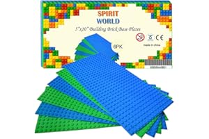 dspitwod Base Plates 5 x10 Inch Variety Baseplates for Brick Block Building Compatible All Major Brands Blue and Green Baseboard with Pin-Hole (6-Pack)