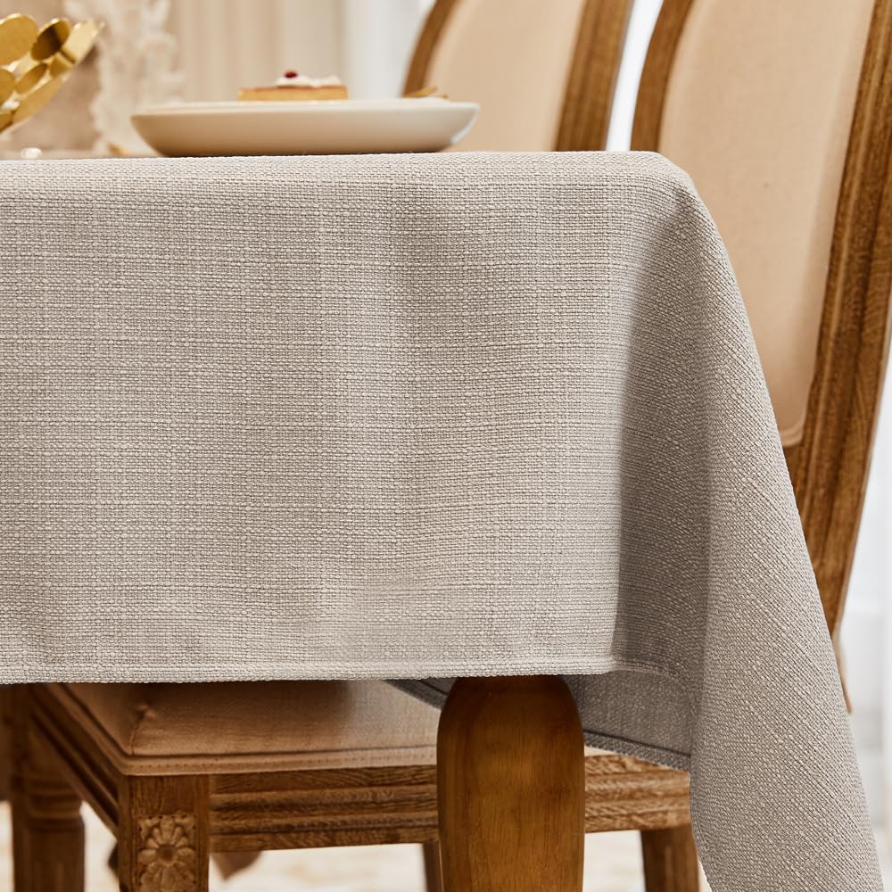 WAITER TREE Rectangular Tablecloth Faux Linen Waterproof and Wrinkle Resistant Oblong Decorative Table Cloth for Kitchen Dining Party Buffet (Beige, 140 x 240cm)