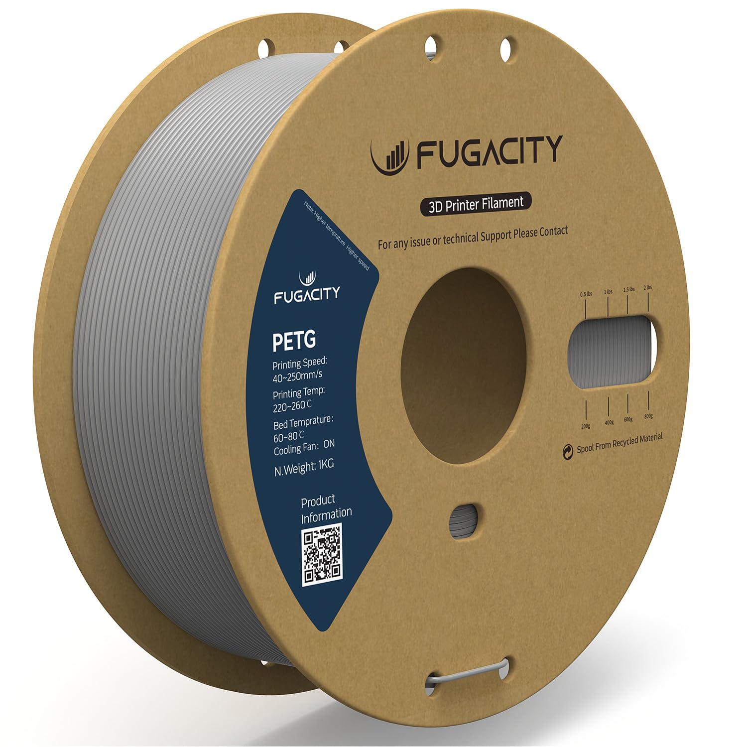 Fugacity PETG Filament 1.75mm, Gray 3D Printer