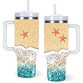 momocici 40oz Beach Tumbler with Handle Gifts for Women.Beach Lover Cups Tumbler Gifts for Women.40 oz Birthday Christmas Beach Cup Tumblers for beaches lover.