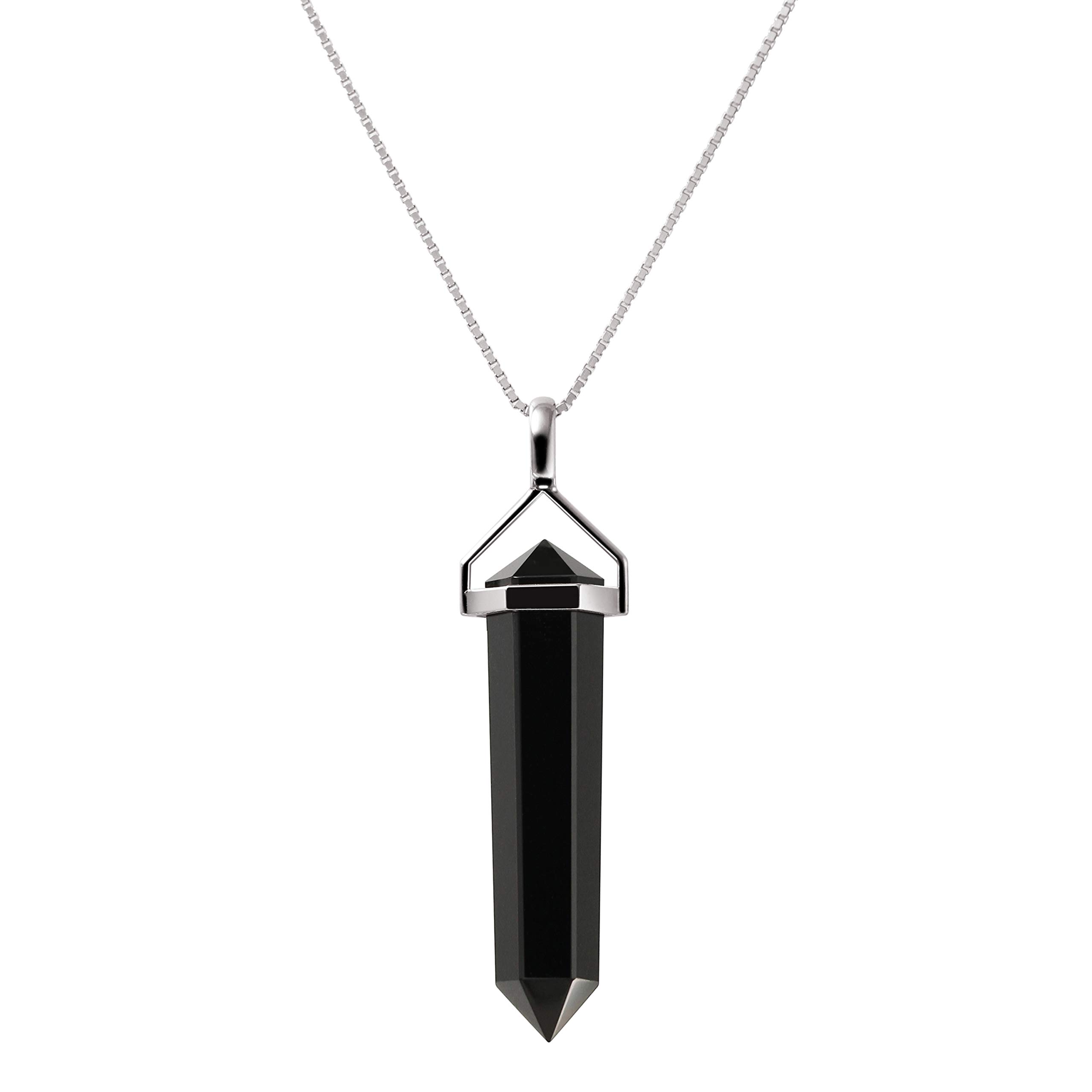 Franki Baker Black Haematite (haematite) Double Point Pendant Necklace on Sterling Silver Chain: Length: 45cm