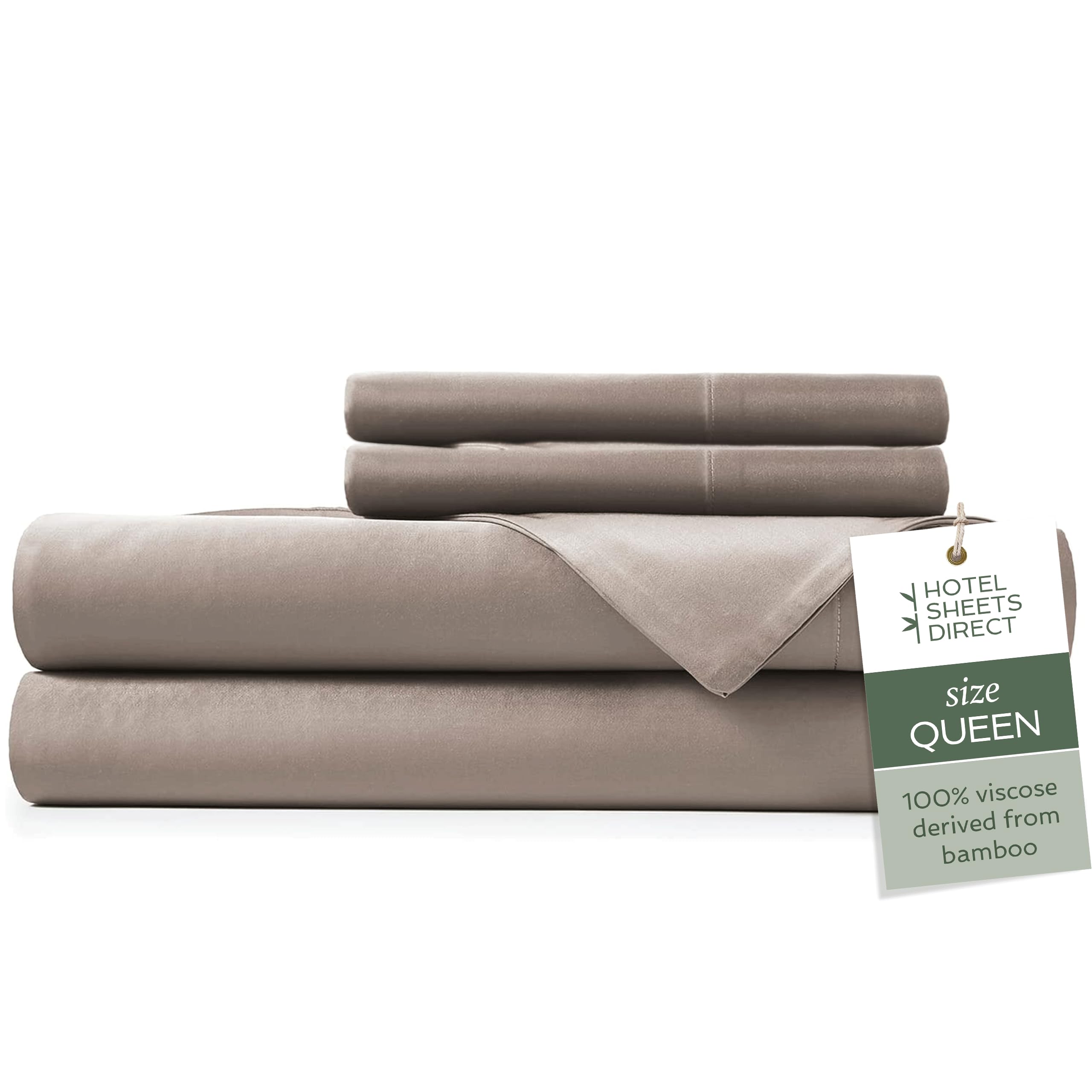Photo 1 of Hotel Sheets Direct 4 Piece Bed Sheet Set Queen Size, 100% Viscose Derived from Bamboo Sheets Set with 2 Pillowcases, Cooling & Breathable Luxury Bedding, Moisture-Wicking & Silky Soft Texture, Sand