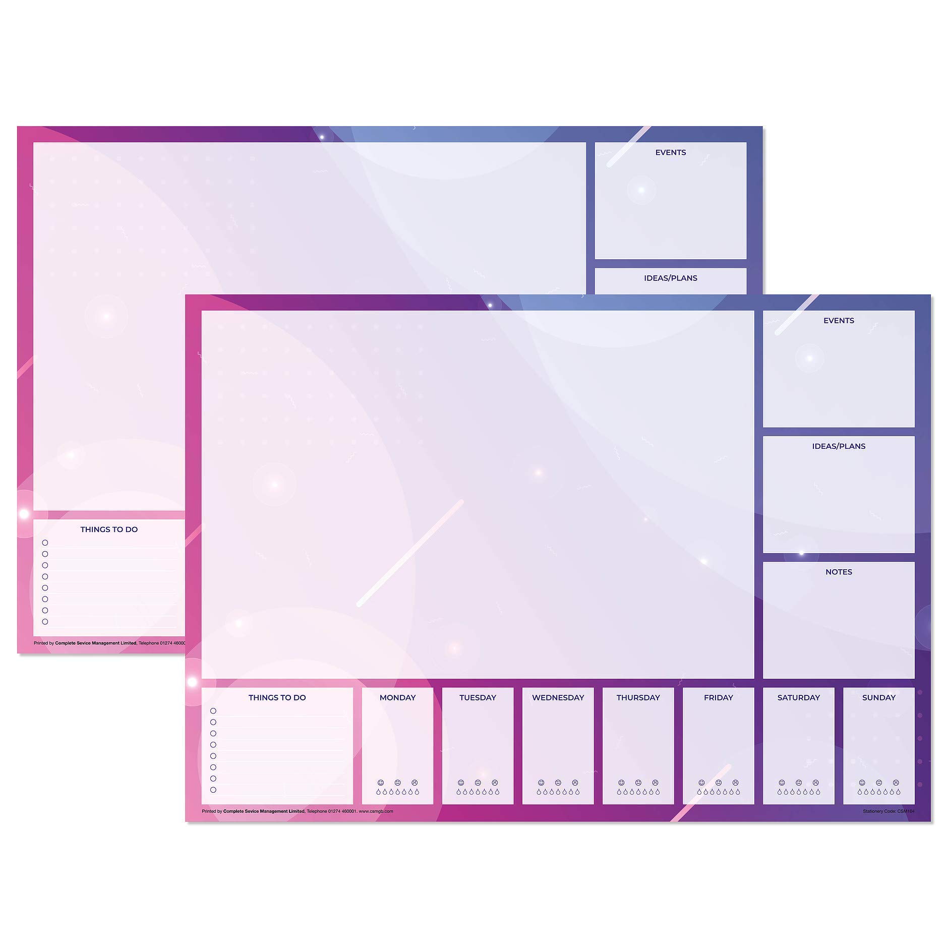 Pack of 2 A4 Note Pads, Desk Pad and Weekly Planner, 50 Sheets Per Pad, Thicker 90GSM Paper with Strong Grey Back Board