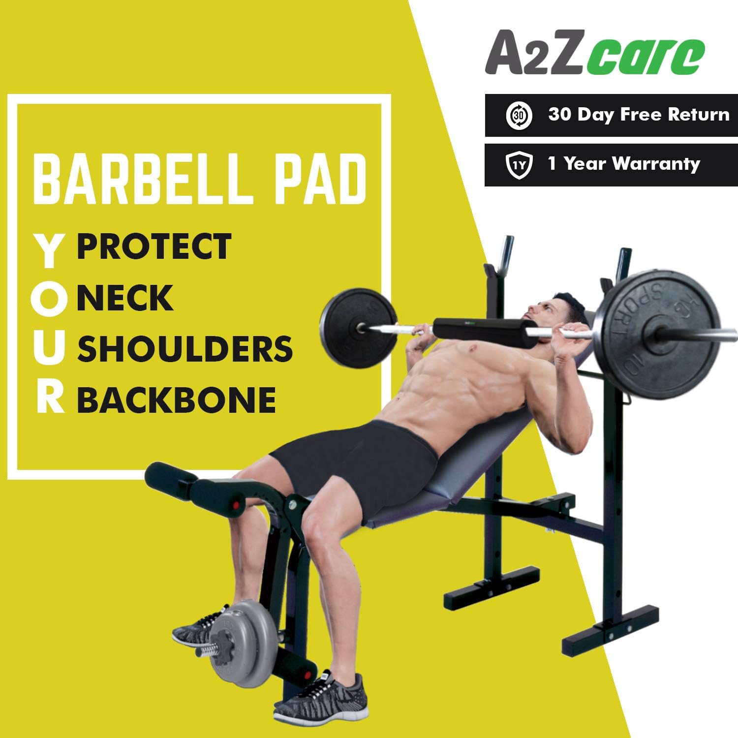 A2ZCARE Barbell Squat Pad – Advanced Neck & Shoulder Protective Pad Support for Squats, Lunges & Hip Thrusts - Black (Single) : Sports & Outdoors