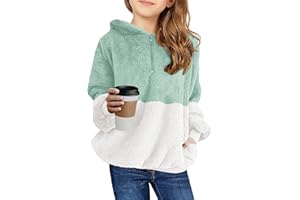 Haloumoning Girls Fuzzy Fleece Pullover Hoodies Sweatshirt Casual Loose Outwear Coat with Pockets 4-15 Years