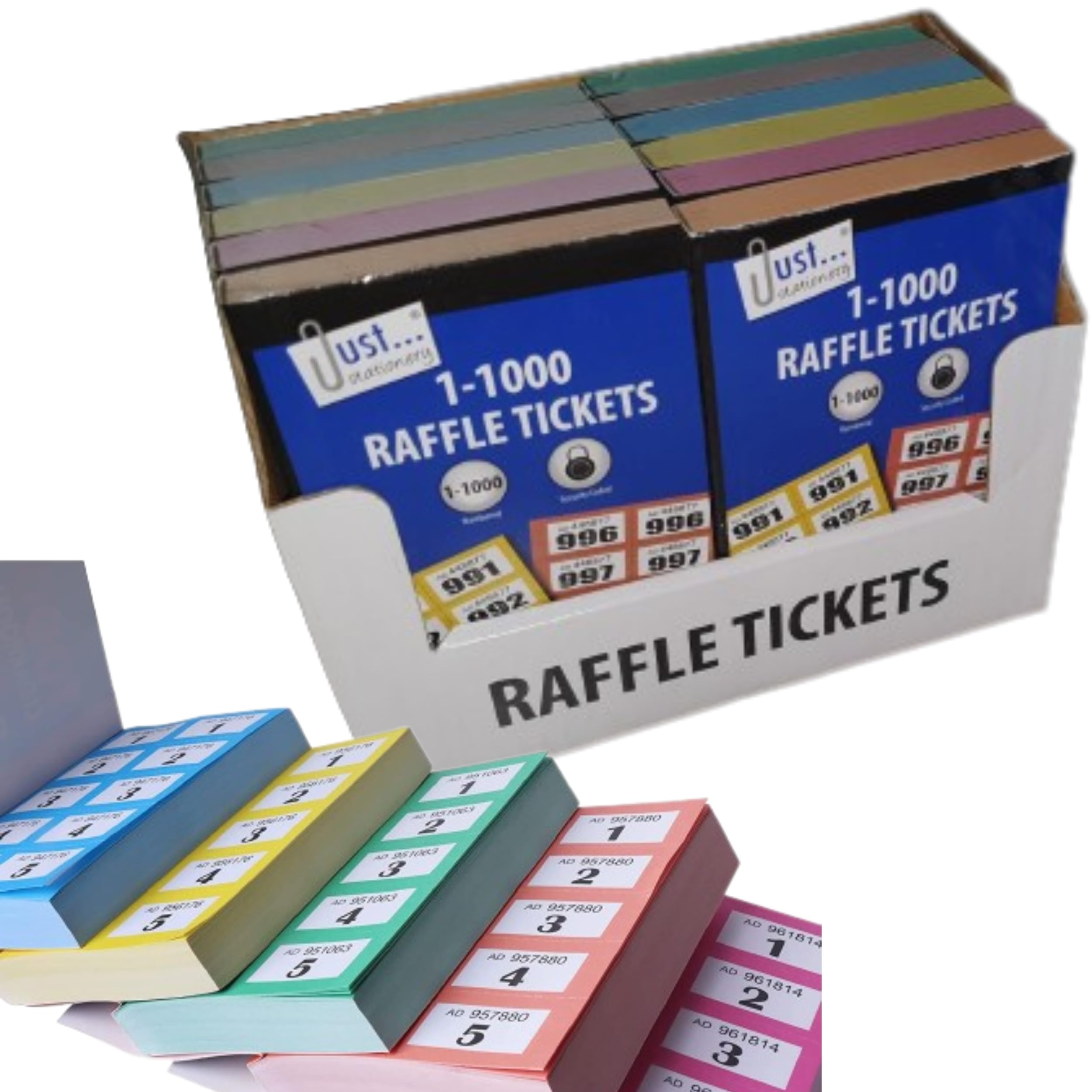CARESTARZ Raffle tickets books 1-1000 - 8 x Books of cloakroom tickets - Lucky Draw, Tombola Draw, Prize Draw and Charity Events
