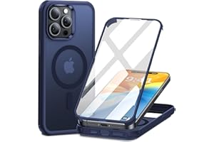 Shiiuou Magnetic for iPhone 15 Pro Max Case [Compatible with Magsafe] with Built-in 9H Tempered Glass Screen Protector Cover Full-Body Shockproof Matte Phone Case for iPhone 15 Pro Max, Blue