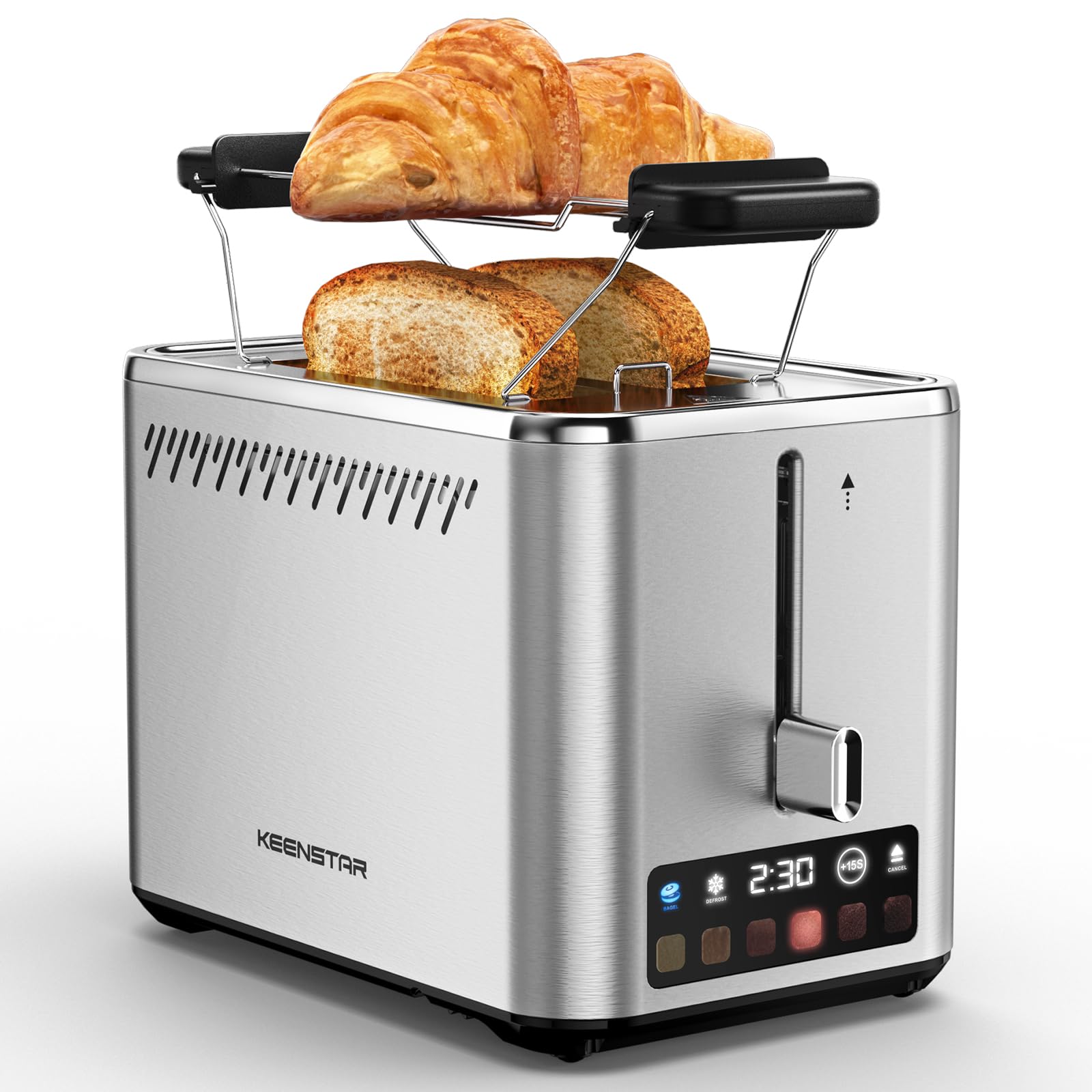 Photo 1 of KEENSTAR Touch Screen 2-Slice Toaster with 6 Browning Levels, Bagel, Defrost & Timer, Wide 1.5" Slots, Removable Crumb Tray, 900W Stainless Steel Smart Toaster for Bagels, Breads & Waffles