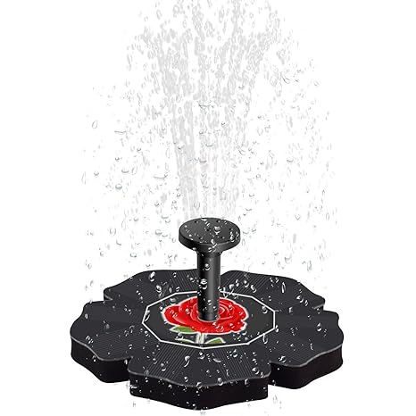Flantor Solar Power Pump, Rose Bird Bath Fountain Pump Brushless Pump for Garden and Patio Watering (Black)