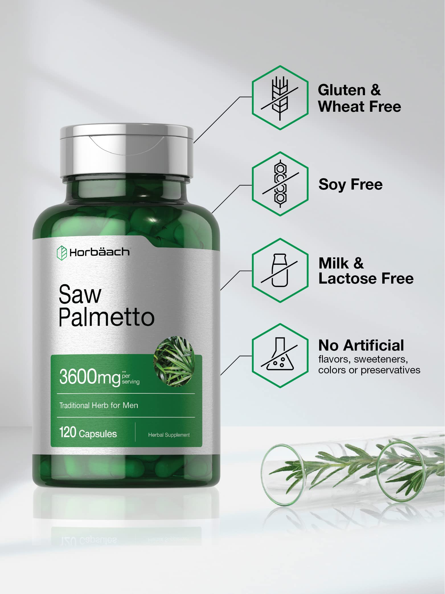 Saw Palmetto Extract | 120 Capsules | Non-GMO and Gluten Free Formula | from Saw Palmetto Berries | by Horbaach