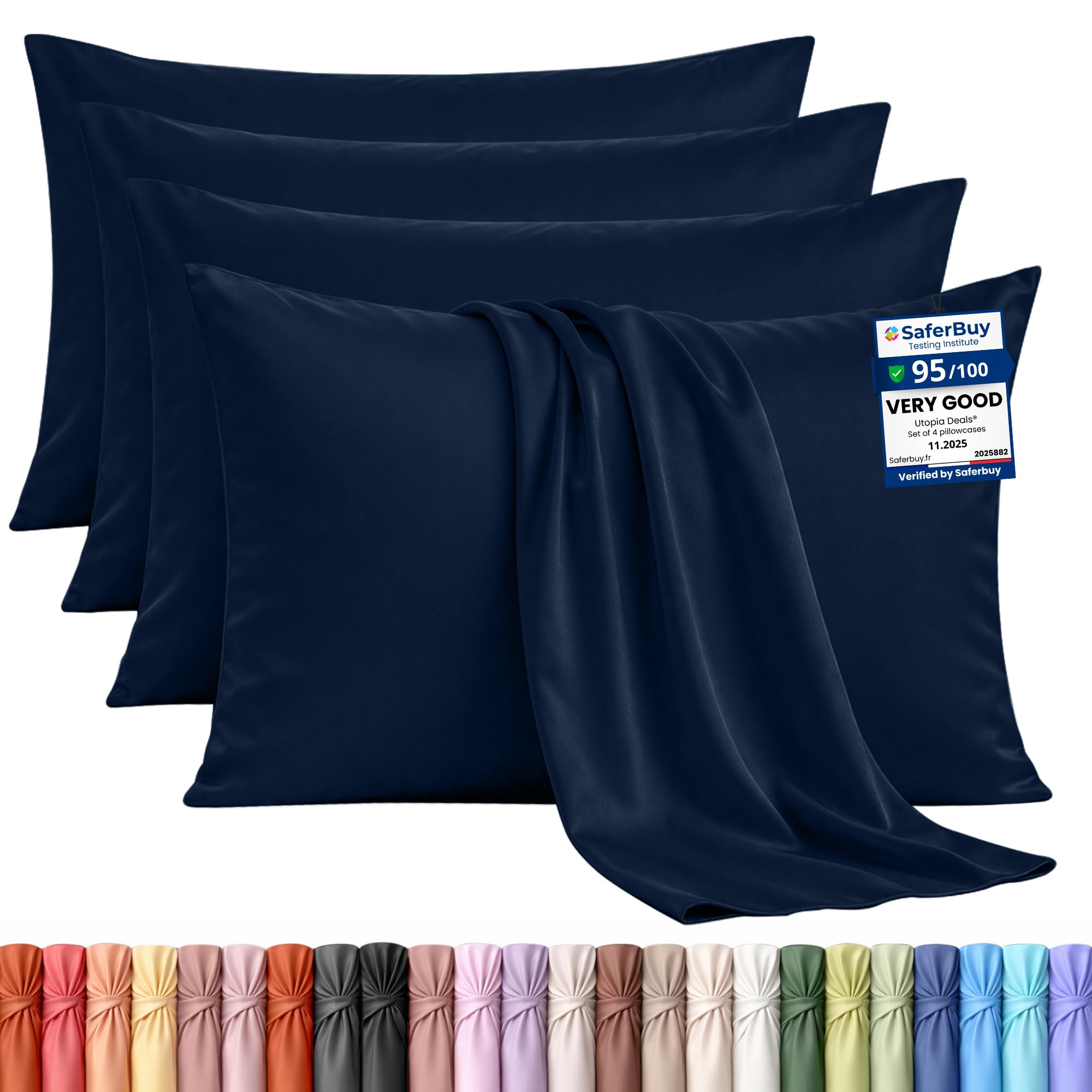 Utopia Bedding - 4 Pack Pillow Cases - OEKO-TEX - Standard Size 50x75 cm - 100% Brushed Microfiber Pillowcases with Envelope Closure, pillows not included - Wrinkle, Fade, & Stain Resistant - Navy