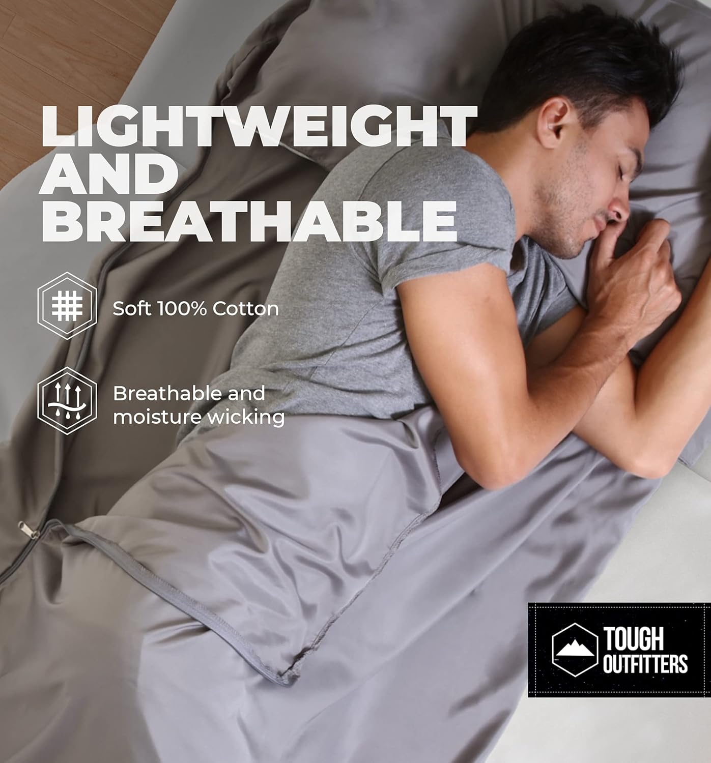 Sleeping Bag Liner - Camping & Travel Sheets for Adult - Sleeping Sack & Sheets for Backpacking, Hotel, Hostels & Traveling - Lightweight Single Sleep Sack - Comfortable Sleep Liners - Gray w/Zipper : Sports & Outdoors