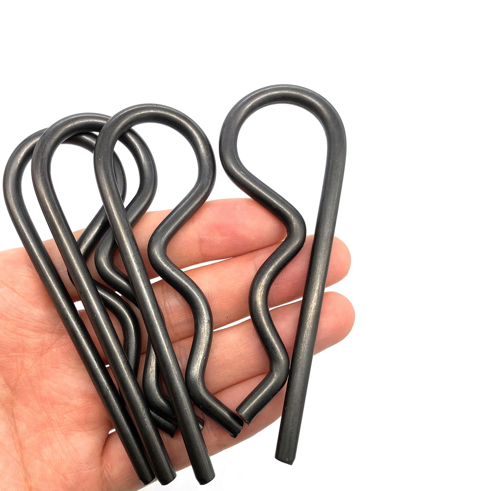 Photo 1 of Yoliko 4 Pcs Heavy Duty Hitch Pins Clip R Clips Spring Retaining Wire Hair Pins Cotter Pin Strong Spring Tension Large Carter Pin R clip large for trailer Tractors Mower Cart Truck Black zinc M5x100mm