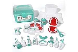Phobby 24Pcs Doctor Kit for Kids 3-5 Years Old, Pretend Dentist Playset with Medical Costume for Toddler & Denture Toys, Dental Gift for Boy Girl (Green)