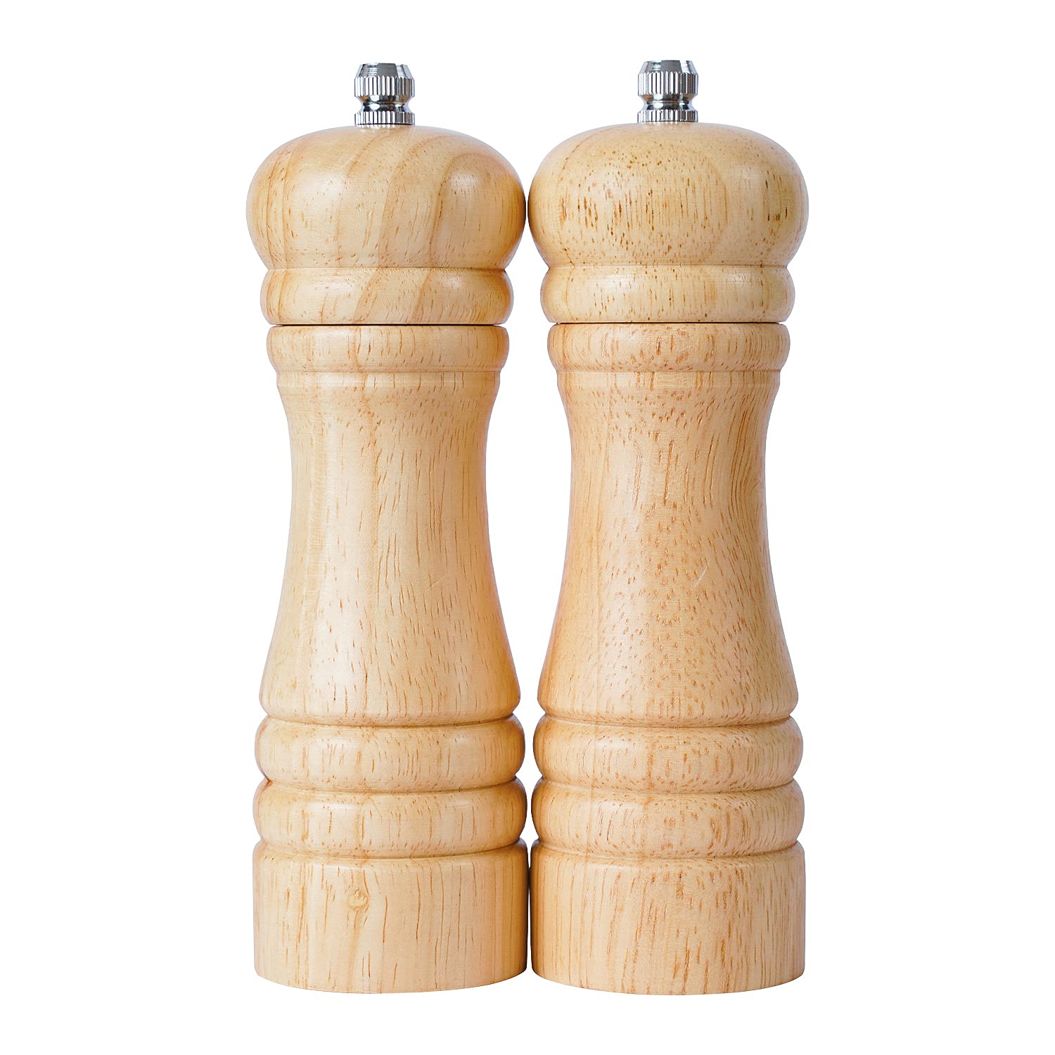 DeroTeno Salt and Pepper Grinder Set, Set of 2 Salt and PepperMill with Ceramic Grinder Rubber Wood, Height 16.5 cm