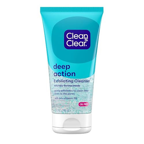 Clean & Clear Deep Action Exfoliating Face Wash Scrub with Pro-Vitamin B5, Daily Exfoliating Faci...