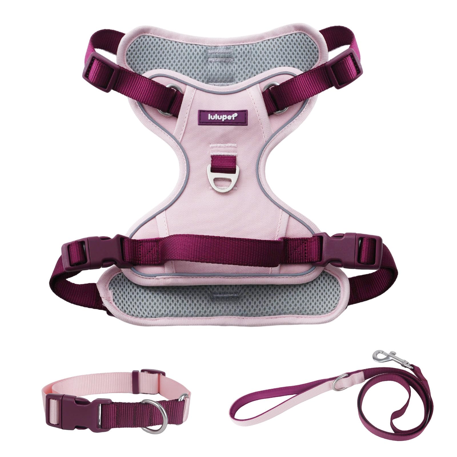 Photo 1 of 3 in 1 No Pull Dog Harness Leash and Collar Set, Soft Adjustable Dogs Vest Reflective and Comfortable Handle Pink Small