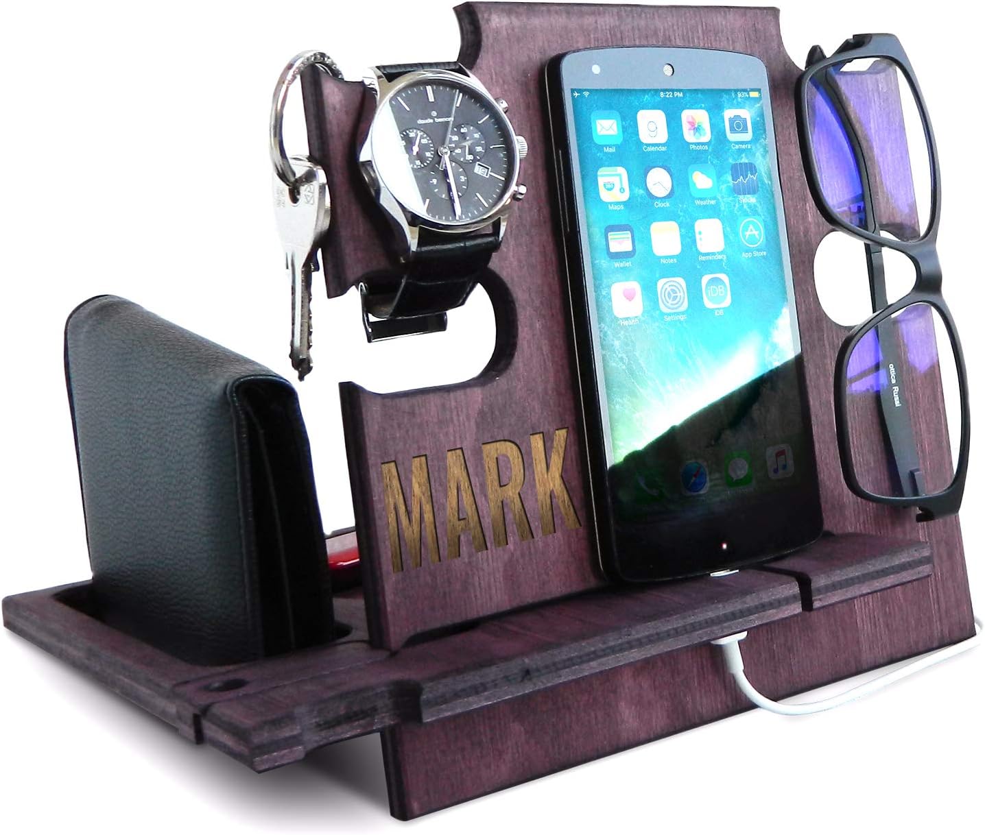 Personalized Gifts for Men, Cell Phone Stand, Wooden Desk