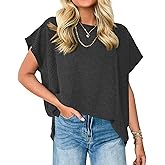 Womens Oversized Tshirts Summer Casual Cap Sleeve Ribbed Tops Loose Fit Flowy Dolman T Shirt Plus Size Teacher Outfits Tees