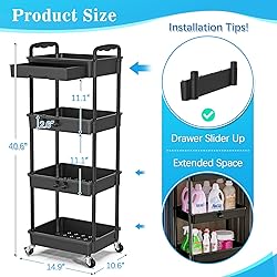 SUNALLY 4 Tier Rolling Utility Cart with