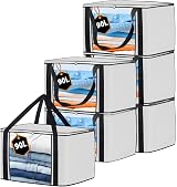 KURNI Storage Bags Clothes Organizer 6 Pack 90L Large 3 Sided Zipper