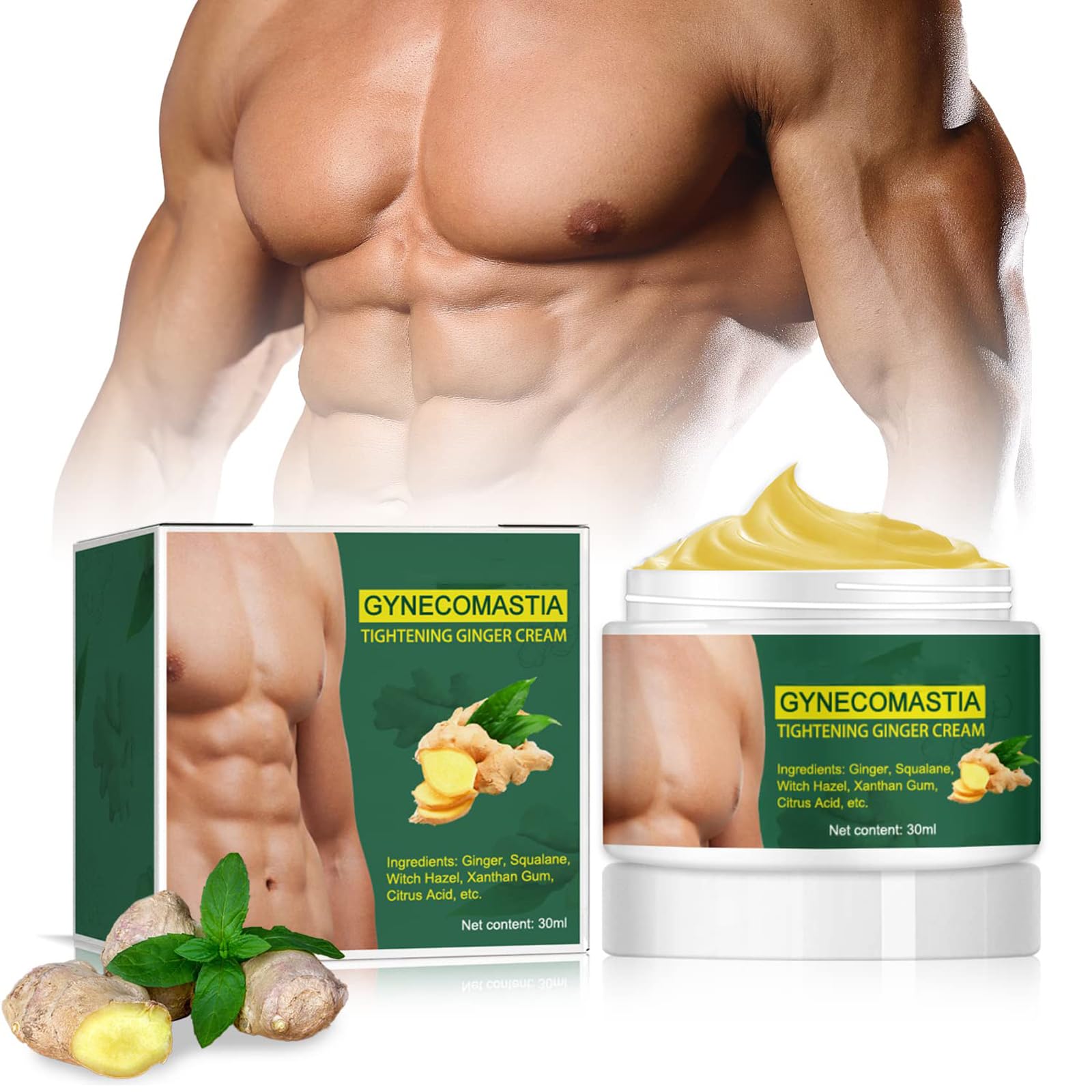 Natural Tightening Ginger Cream, Ginger Hot Cream, Firming Ginger Cream, Ginger Anti-Cellulite Cream, Slim Massage Cream Against Cellulite for Shaping the Waist, Stomach, Breast