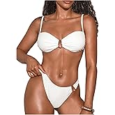 SOLY HUX Women's Bikini Set U Wired Ruched High Cut Spaghetti Strap Swimsuit Two Piece Bathing Suit
