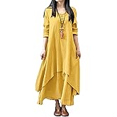 R.Vivimos Women Long Sleeve Cotton Casual Loose Plus Size Irregular Long Dresses