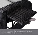 Grand patio Recliner Sun Lounger with Flip Table Beige Cushions Brown Wicker view 5