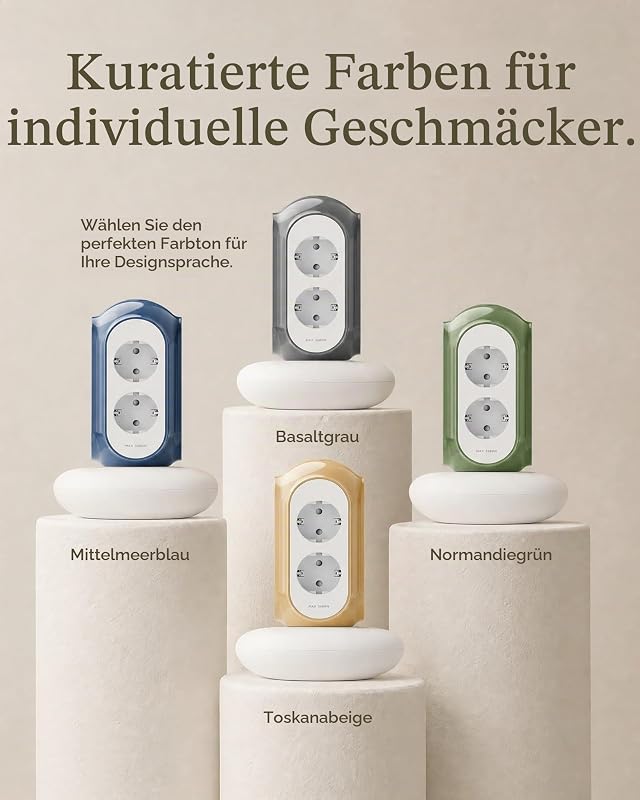 Steckdosenturm Mehrfachsteckdose 6-Fach mit Schalter, 3680W/16A, 1420J Überspannungsschutz, 2 m Kabel, 479g Standfuß, Überlastschutz, 850°C Gehäuse, Büro & Schlafzimmer (Mittelmeerblau)