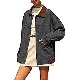 Zontroldy Women's Contrast Collar Denim Jacket Button Down Oversized Jean Shacket Jackets Coat with Pockets