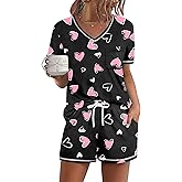 Ekouaer Women's Pajamas Sets Short Sleeve Lounge Sets Sleepwear Casual Two Piece Pjs With Pockets