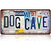 Vintage Dog Cave Metal Tin Sign License Plate Wall Decor 12 x 6 Inches