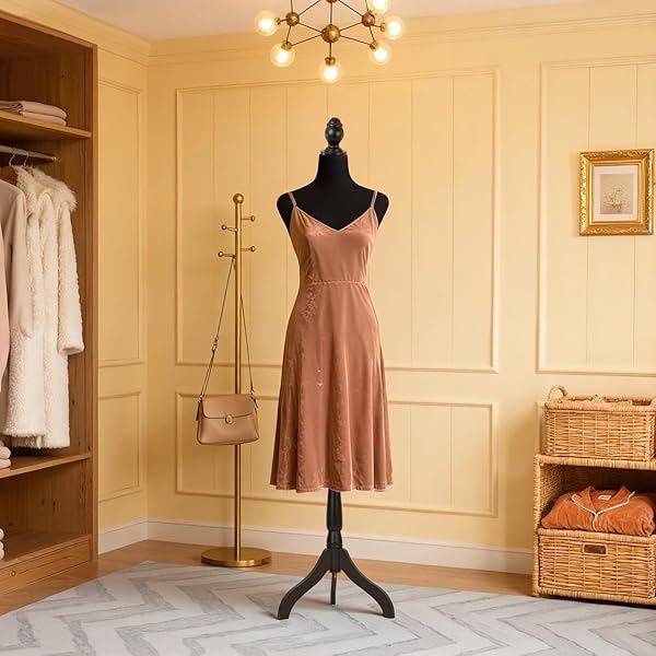 MANNEQUIN BODY DRESS FORM TORSO FEMALE MANIKIN 49.6-63.4 INCH HEIGHT ADJUSTABLE WOODEN TRIPOD STAND HIGH DENSITY FOAM PORTABLE DISPLAY MANNEQUIN (BLACK)