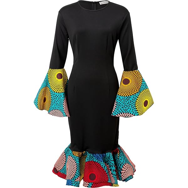 HongyuAmy Women African Dress Print Ruffle Sleeve Elegant Party Dresses  (XXX-Large, Color F) at Amazon Women's Clothing store