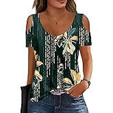 Soesdemo Women Summer Tops Scoop Neck Cold Shoulder Short Sleeve 2024 Loose Fit Basic Tee Shirts