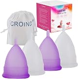 CROING Reusable Menstrual Cups Set of 4, Small & Large, Silicone, Purple, White view 1