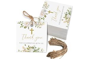 Baptism Thank You Tags, Gift Tags for Baby Boy Baptisms, Christenings, First Communions Religious Occasion (Square White)