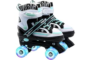 SMOOJOY Kids Roller Skates for Boys Girls Youth, Adjustable Light-Up Canvas Quad Skate for Ages 5-8 & 8-12 Beginners' Outdoor Indoor Sports