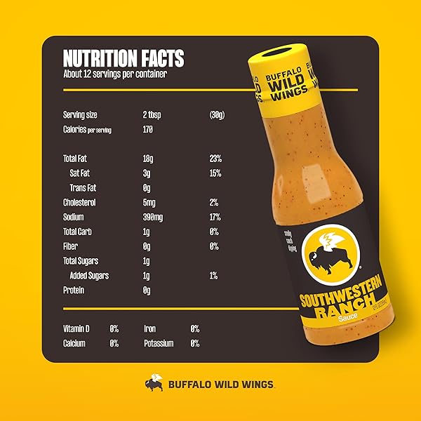 BUFFALO WILD WINGS SOUTHWESTERN RANCH SAUCE, 12 FL. OZ., MADE WITH BUTTERMILK AND CHIPOTLE PEPPERS, PERFECT DIPPING SAUCE, SALAD DRESSING, WING SEASONING OR BURGER TOPPING