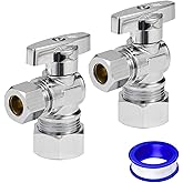 Breezliy Heavy Duty Angle Stop Valve 1/2" Nom (5/8" OD) Comp x 3/8" OD Comp, 1/4-Turn Operation，High quality lead-free brass 