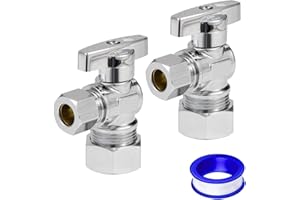 Breezliy Heavy Duty Angle Stop Valve 1/2" Nom (5/8" OD) Comp x 3/8" OD Comp, 1/4-Turn Operation，High quality lead-free brass (2PCS)