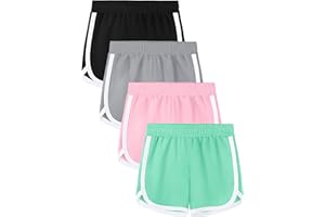 Aikuco 4 Packs Girls Athletic Shorts Toddler Kids Running Soccer Active Dolphin Dry-Fit Gym Workout Performance Shorts